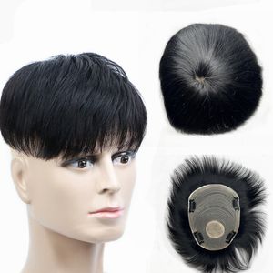 Peruca masculina peruca masculina gêmea de cabelo humano grossa com PU em torno do sistema de reposição de cabelo