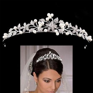 Diademi e corone da sposa con perle di cristallo Accessori per capelli da sposa Gioielli per capelli da sposa Tiara con strass Copricapo da sposa