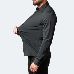 Camisa de mangas compridas masculinas de quatro lados elástica com senso vertical de cetim, camisa masculina europeia