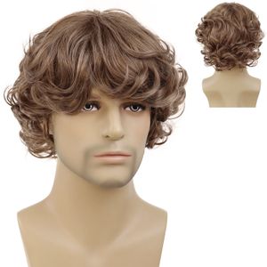 Cosplay peruks gnimegil syntetiska mäns peruk kort brun peruk man curly frisyr man killar naturliga peruk perm curls peruk cosplay halloween kostym 230822