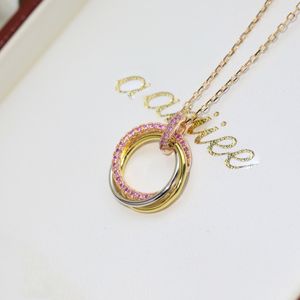 Chains Women's Exquisite Designer S925 Sterling Silver Three Color Rings Chain Length 45cm Adjustable Necklace