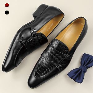 Kleiderschuhe Luxus Mannanzug für Hochzeit Elegante Herren Kleidungsschuhe Sleader Schlangen Skin Klassiker rot und schwarz lässiger Geschäftsmönch 230821