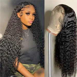 Deep Curly Human Hair Wigs for Black Women 220%density Lace Frontal Human Hair Wig 30inch Lace Front Wig Water Wave 4x4 Closure Wigs