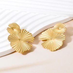 Stud Earrings 1 Pair Wrinkle Leaf Flower For Women Girls Exaggerated Design Fashion Retro Style Chunky Stainless Steel Jewelry