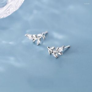 Stud Earrings MloveAcc Authentic 925 Sterling Silver Spring Leaf Leaves Clear CZ Zircon For Women Fashion Jewelry