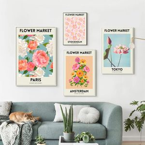 Nordic Fleur Pflanzen Art Canvas Malerei Amsterdam Paris Poster und Drucke Stockholm Tokyo Wandbilder für Wohnzimmer Schlafzimmer Dekor ohne Rahmen wo6