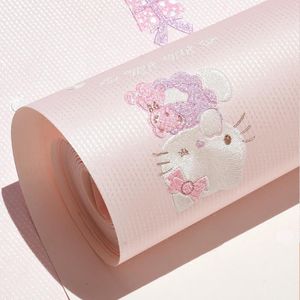 Papéis de parede desenho animado papel de parede de fundo de quarto não tecido 3D tridimensional quarto infantil garotinha princesa rosa