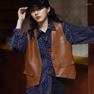 Women's Leather Punk V-neck Vest Women Korean Fashion Cropped Streetwear Vintage Casual Sleeveless Outwear 2023 Q280
