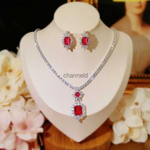 Set di gioielli fine lampadario a pennello per donne 925 Sterling rosa rosa cubica zirconia da sposa da sposa per i pendenti set di orecchini hkd230822