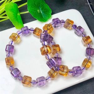 Bangle Natural Amethyts And Citrine Cube Bracelet Handmade Crystal Quartz Jewelry Stretch Children Birthday Gift 1pcs