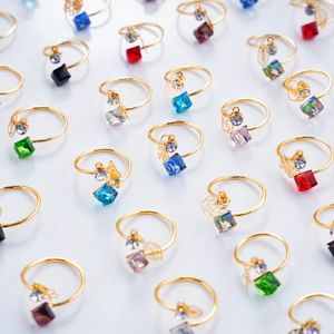 36Pcs/Lot New Korean Fashion Flower Rhinestone Adjustable Rings For Women Girl Sweet Finger Jewelry Mixed Style Accessories Gift