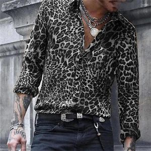 Camicie casual maschile che vendono camicia stampa leopardo di lusso di lusso singolo a maniche lunghe a maniche lunghe