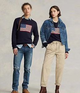 Hochwertiger Strickpullover für Herren mit US-amerikanischer Flagge – Herbst/Winter, modischer Retro-Pullover aus 100 % Baumwolle für Damen und Herren