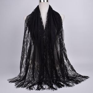 Ethnic Clothing Elegant Fashion Women Cotton Polyester Floral Lace Scarf Shawl Tassels Party Wedding Veil India Arab Muslim Hijabs Scarves