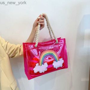 Totes Women Tote Handbag Clear PVC Beach Bag Transparent Rainbow Large Bag Luxury Designer Shoulder Crossbody Summer Söta geléväskor HKD230822