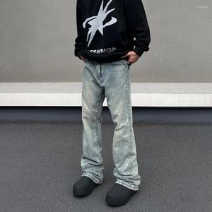 Mäns jeans blossade för män stänk-bläck y2k street vaqueros pantalones hombre rak ben höst streetwear byxor vinter denim byxor