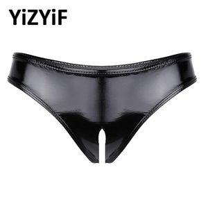 Women's Panties Adults Sexy Underwear Women Erotic Pussy Hole Lingerie Black Patent Leather Open Crotch Mini Latex Briefs Por342e