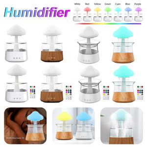 Essential Oils Diffusers Mushroom Air Humidifier Rain Cloud Night Light Smell Distributor Relax Aromatherapy Lamp Calming Water Drops Sounds Diffuser 230821