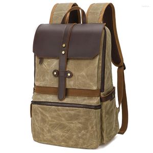 배낭 Kooger Vintage Unisex Waterproof Backpacks 남자 왁스 처리 된 캔버스 가죽 여행 배낭 여자 학교 노트북