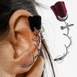 Stud Earrings Velvet Bramble Rose Ear Clips Trendy Red Black Elegant Flower Cuffs Hoop Earring Wedding Fashion Jewelry Gifts