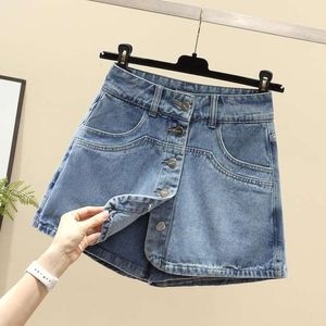 Stor storlek sommar mode kvinnor kjol anti exponering design hög midja smal mångsidig halvlängd byxor denim kort