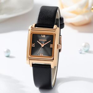 Armbandsur Japan Quartz Movement Red Dial Roman Square Watches Fashion Leather Wristwatch Ladies Rose Gold For Women 1067