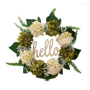 Flores decorativas Spring Wreath Wreath Grinalh verde artificial de verão com branco para fazer a fazenda Drop Ship