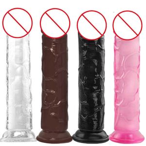 Massager realistisk dildo med sugkopp ingen äggkristall transparent fallos 7/8/9 tum vuxen erotiska bakkropp Masturbator