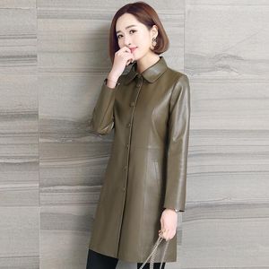 Women's Leather Natural Sheepskin Jacket Women Genuine Trench Coat Female Long Spring Autumn Outwear Clothes LWL1484