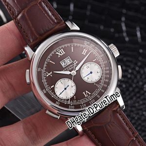 Новый концерт Date Datograph 403 032 Automatic Mens Watch Steel Case Brown Dial Silver Subdial Daydate Big Calendar Watches Кожа Pure2116