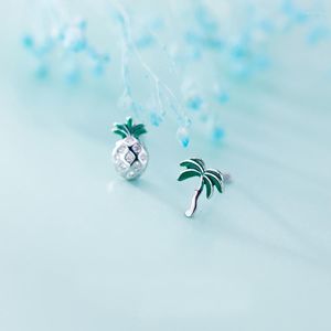 Studörhängen MloveAcc 925 Sterling Silver smycken Fashion Asymmetrisk frukt ananas kokosnötträd för dotterflickor