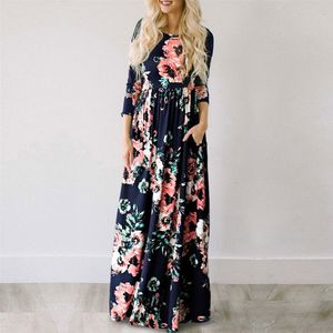 Frauens Jacke Sommer langes Kleid Blumendruck Boho Beach Damen Weiß Maxi Abendparty Sundress Vestidos de Festa 3xl 230821