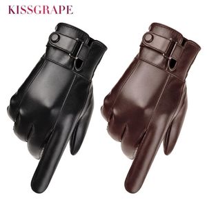 Men's Winter Warm Fashion Waterproof Gloves Men Faux Leather Driving Thin for Touch Screen Brown Guantes 201019270B