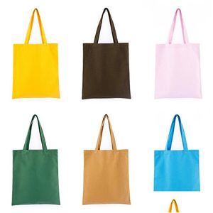 Bolsas de armazenamento colorf Blank Pattern Canvas Shop Eco reutilizável Bolsa de shoder dobrável Bolsa Tote de algodão LOGOTICO Custom Drop entrega dhdua