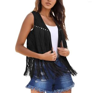 Women's Vests Fringed Vest Jacket Vintage Suede Ethnic Sleeveless Tassels Open Front Coat Cardigan Hippie Clothes Waistcoat Tops