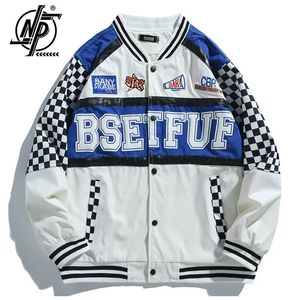 Herrjackor American Vintage Motorcykel Bomber Jacket Men Letter Print Y2K Varsity Racing Patchwork Baseball Unisex 2023 230821