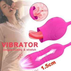 Massageador vibrador rosa com língua para mulheres, estimulador feminino de silicone, lambedor de clitóris oral, vibrador empurrando ovo adulto