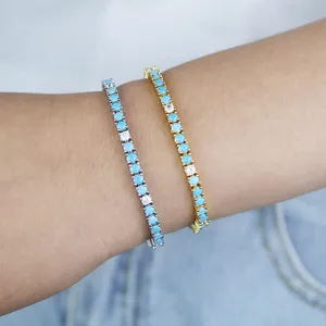 Bracciale elegante del braccialetto da 3 mm per la catena di tennis di pietra turchese per donne hi hop lady dono pavimentato 5a gioielli da regalo zirconia cubica