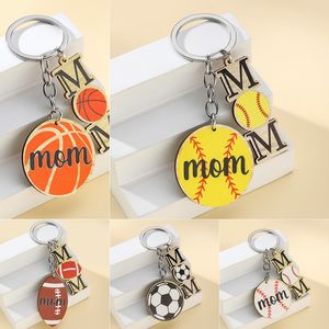 Mom Wooden Keychain لكرة القدم لكرة السلة للبيسبول الرياضية الرياضية القلادة القلادة سلاسل مفاتيح المفاتيح