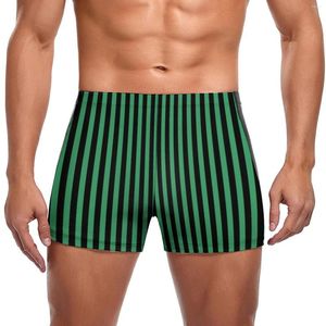 Men's Swimwear Candy Stripes Swimming Trunks Green And Black Line Pool Push Up Swim Shorts Custom Stay-in-Shape Male Briefs