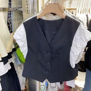 Giubbotti da donna primavera estate vintage a v-scollo a contrasto giubbotto da donna giacca grigia grigio femmina a petto singolo gilet corto