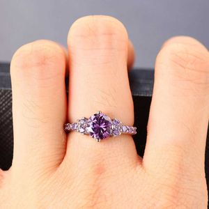 Band Rings Purple Crystal Rings For Women Trend 2023 Zircon Silver Color Promise Ring Accessories Wedding Gifts Jewelry R230822