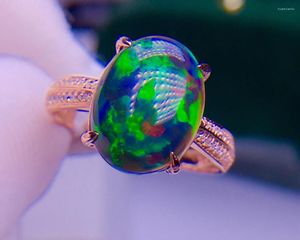 Klusterringar e520 fina smycken ren 18k guld naturliga svarta opal ädelstenar 4.9ct kvinnliga för kvinnor ring