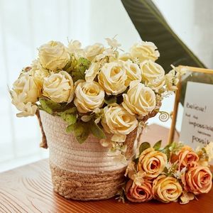 Декоративные цветы венки 6 головы розовая розовая ваза для домашнего украшения Свадебное офис Эль Стол.