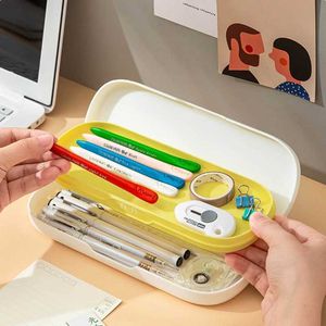 Lärande leksaker Big Capacity Pencil Box Plast Pencil Case Desktop Pen Holder Case Office Supplies Storage Box For Boys Girls Studenter