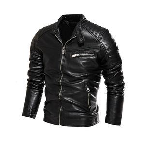 Herrgravrockar Autumn Winter Leather Jacket Men fleece Motorcykel PU MANA STAND COLL CASUAL Windbreaker Slim Fit Coat 222 230822