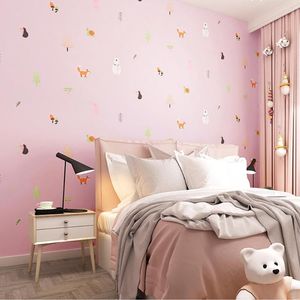 Duvar Kağıtları Karikatür Sevimli Hayvan Dünyası Dokuma Olmayan Duvar Kağıdı Pembe Prenses Odası Çocuk Yatak Odası Kız Çocuk Cennet Duvar Sticker