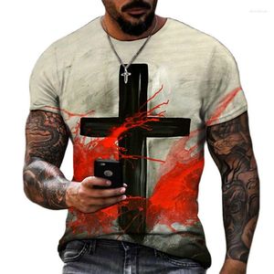 Herren T-Shirts kreatives Design Christus Cross T-Shirt European und American Street Graffiti Mode Retro Style Boutique kurze Ärmel