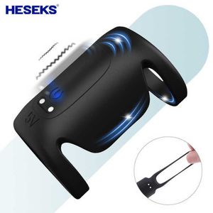 Massager Heseks Double Ring Penis Vibrator 9 Modes Erection Cock Support Pleasure Enhancing for Man or Couples Play