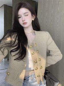 Women's Jackets Runway Tweed Fashion Small Fragrance Gold Double Breasted Wool Coat Jacket Casaco Outwear Top